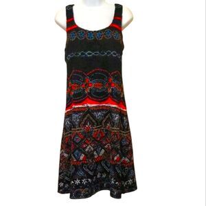 Bohemian Black and Red Open Weave Stretchy Lined Dress Size 10